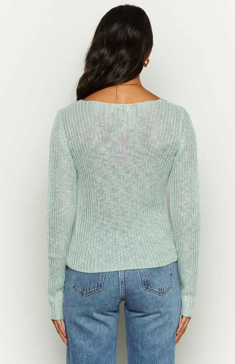 Abeila Blue Long Sleeve Knit Top