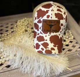 Accessories- Hats- Brown & White Cow Print- Try This in a Small Town