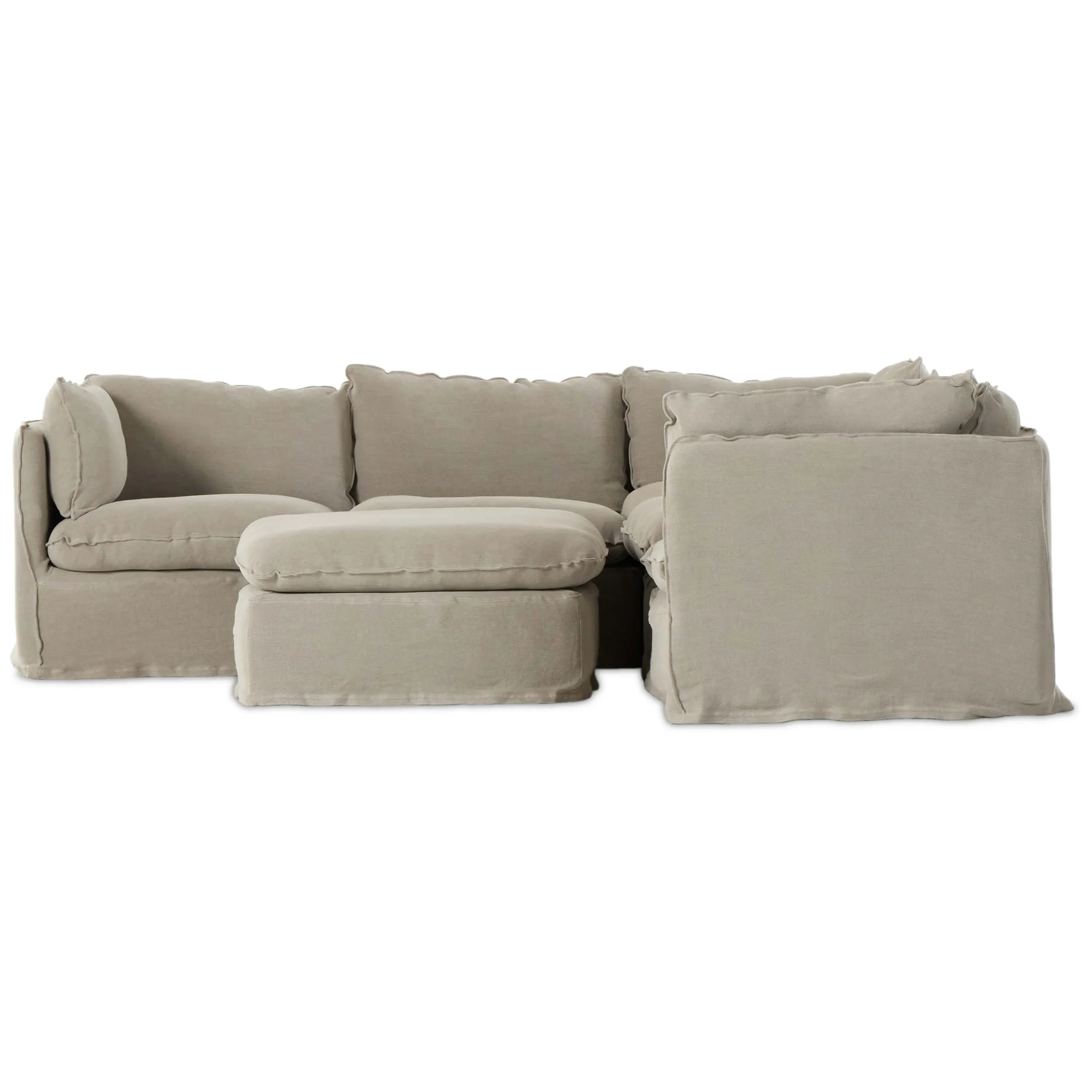 Andre Slipcover 5-Piece Sectional w/ Ottoman, Broadway Stone