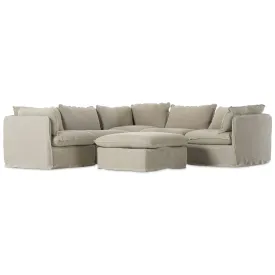 Andre Slipcover 5-Piece Sectional w/ Ottoman, Broadway Stone