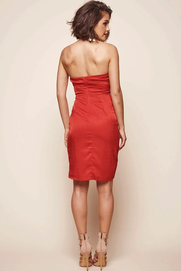 Anna Strapless Jacquard Dress Red