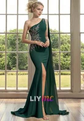 Asymmetrical Sleeveless Appliques Mermaid Side Slit Mother of Bride Dress Cocktail Dress