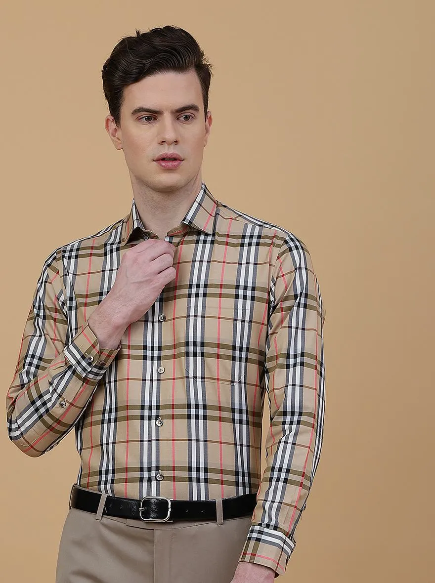 Beige Checked Slim Fit Formal Shirt | Metal