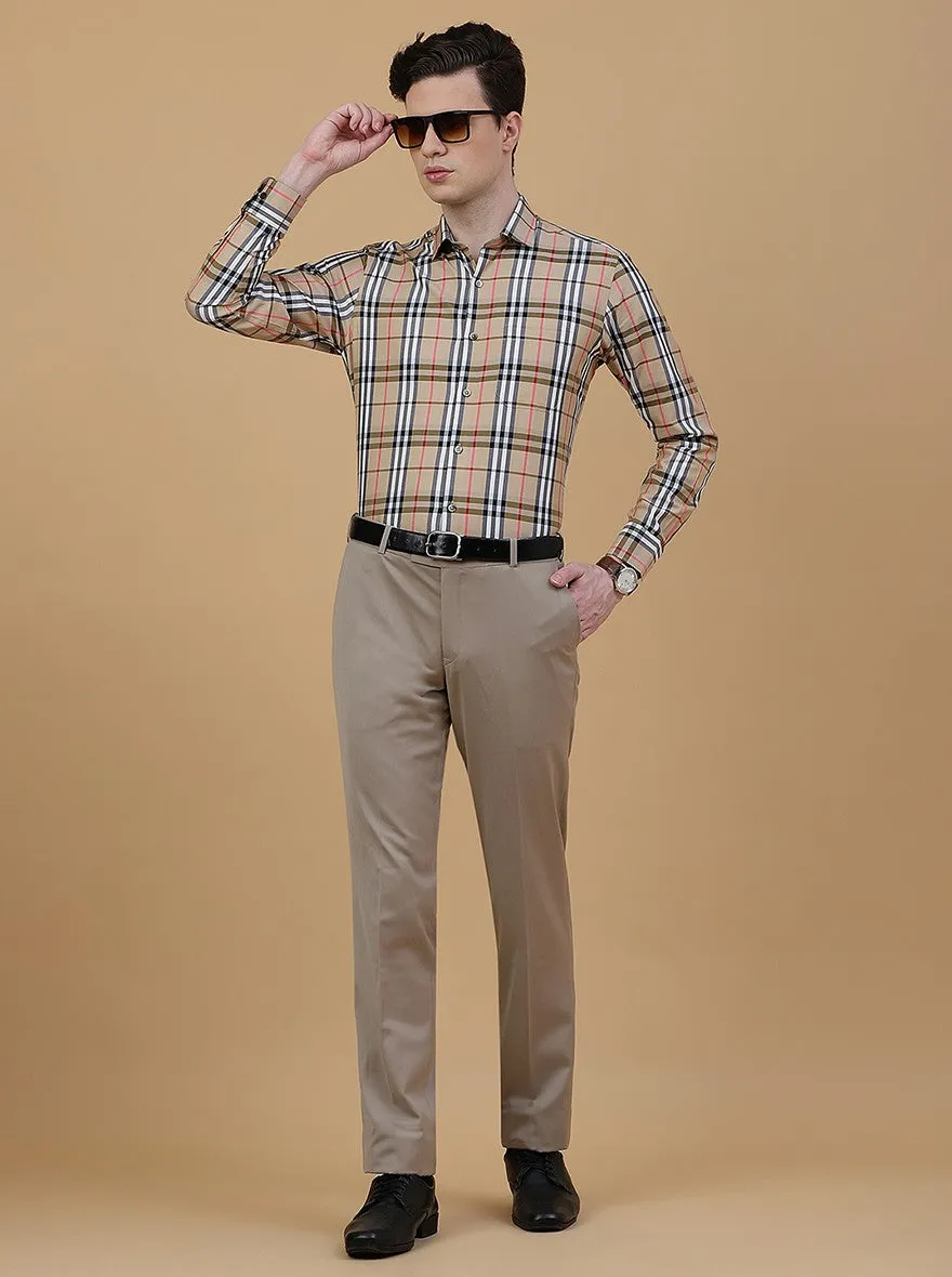 Beige Checked Slim Fit Formal Shirt | Metal