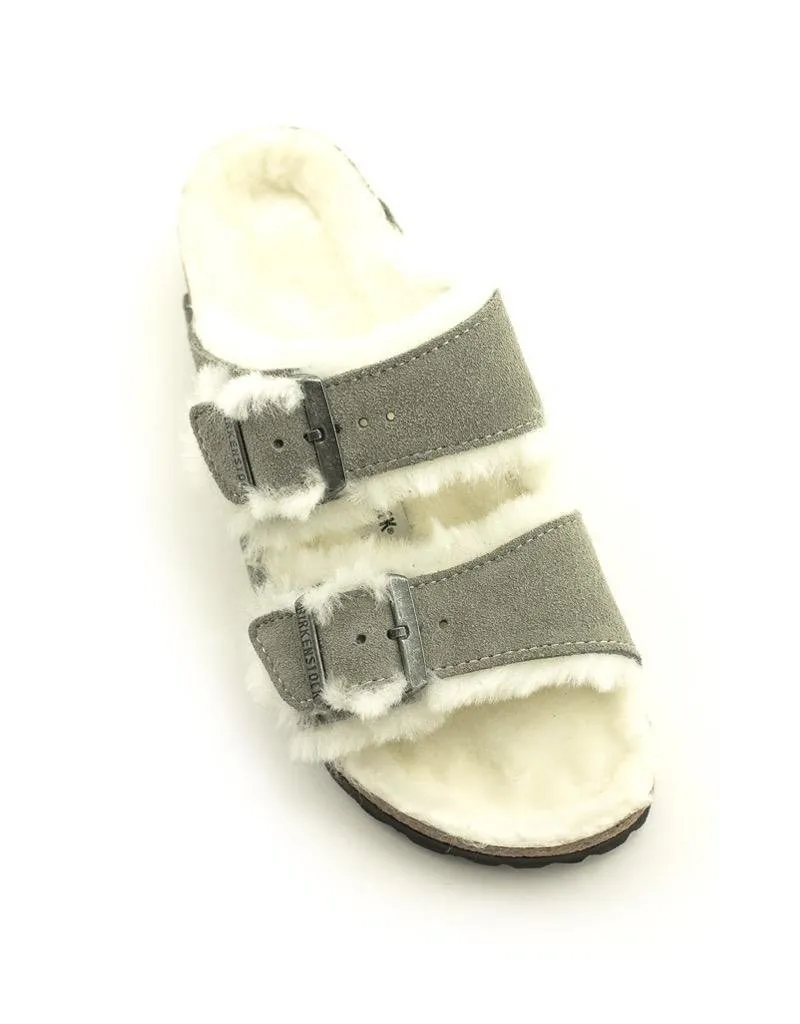 Birkenstock — Arizona Shearling Suede - Stone Coin Narrow Width