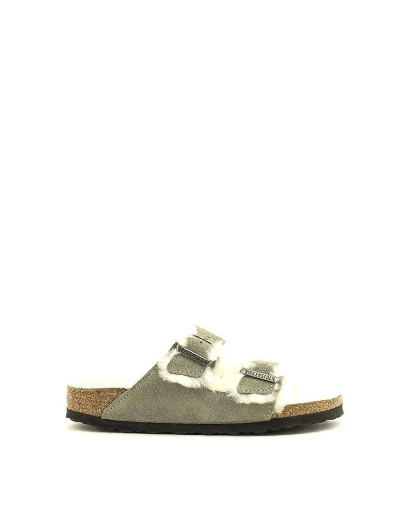 Birkenstock — Arizona Shearling Suede - Stone Coin Narrow Width