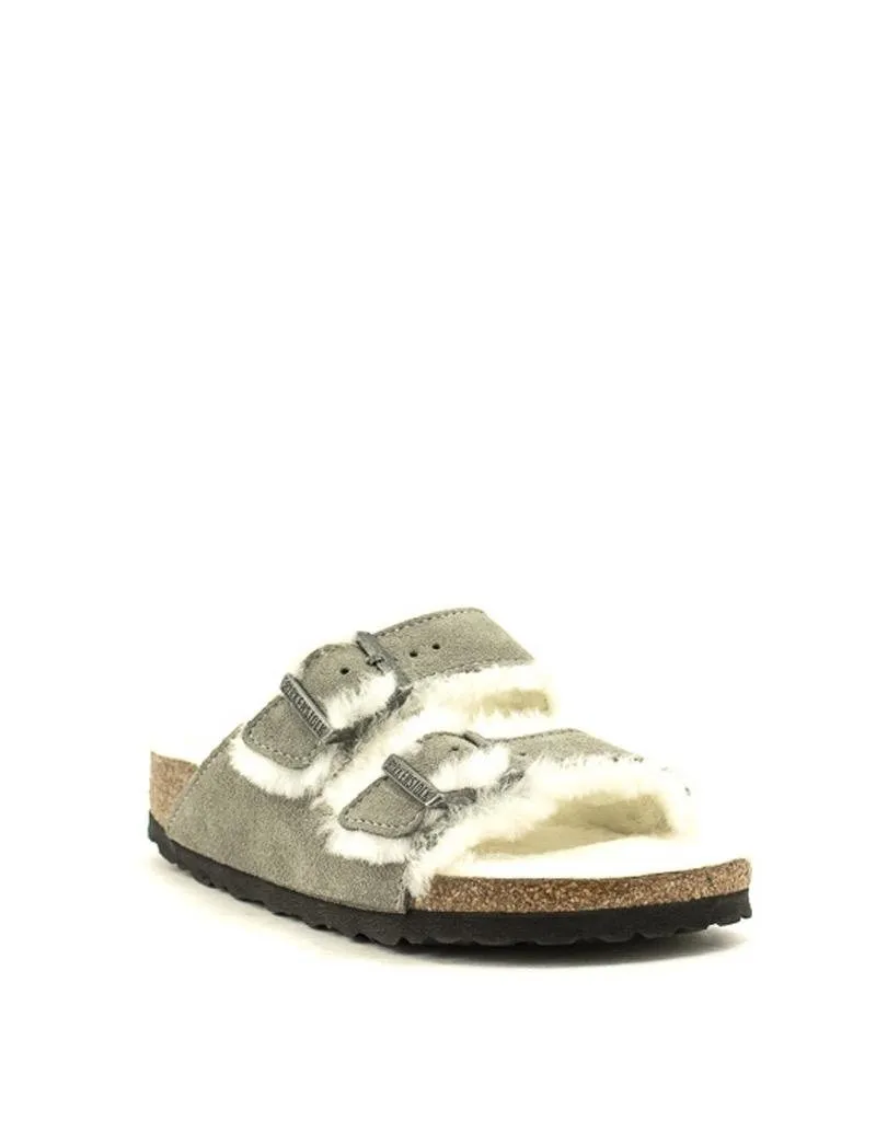 Birkenstock — Arizona Shearling Suede - Stone Coin Narrow Width