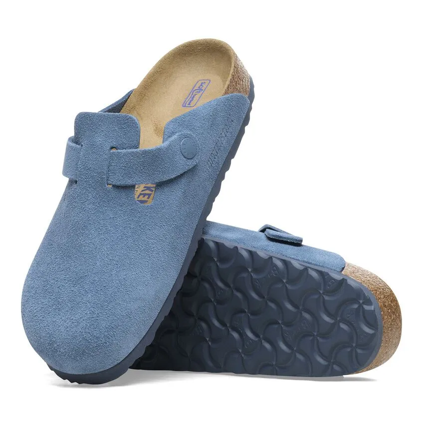 BIRKENSTOCK Women's Boston Soft Footbed Suede Leather (Elemental Blue - Narrow Fit)