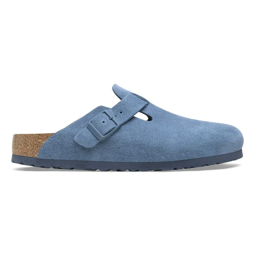 BIRKENSTOCK Women's Boston Soft Footbed Suede Leather (Elemental Blue - Narrow Fit)