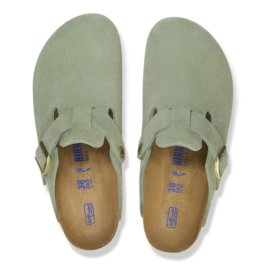 BIRKENSTOCK Women's Boston Soft Footbed Suede Leather (Green Tea - Narrow Fit)