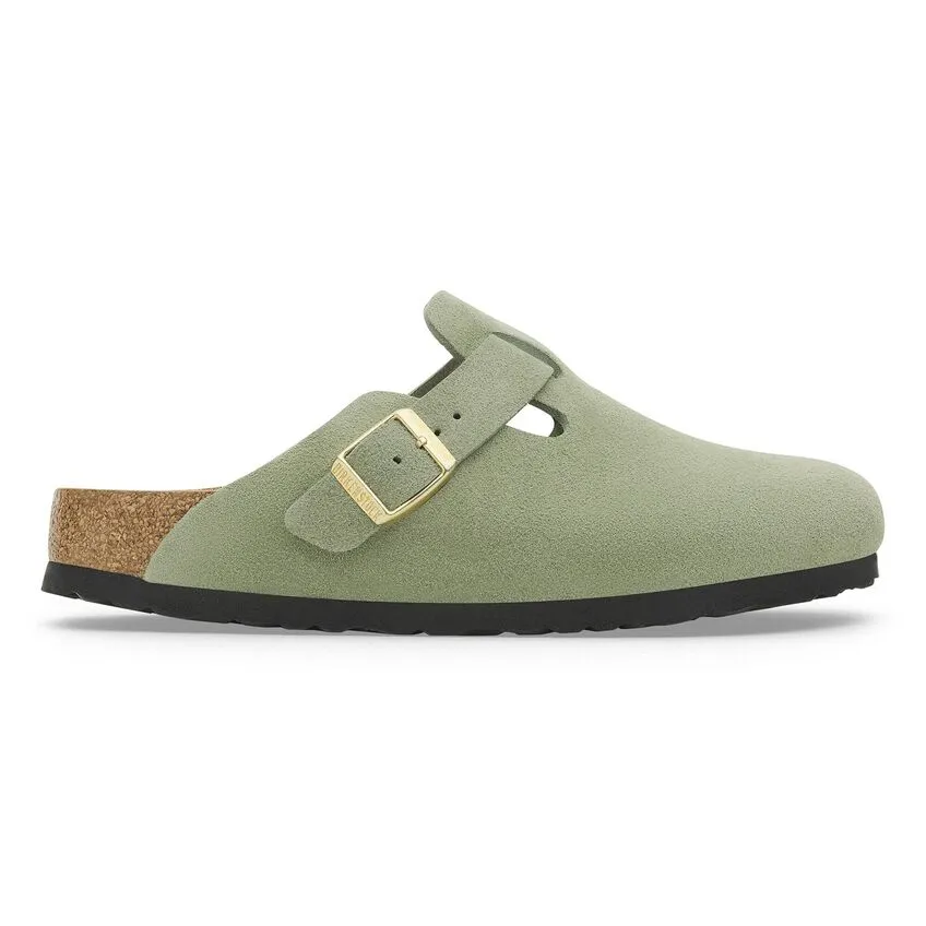 BIRKENSTOCK Women's Boston Soft Footbed Suede Leather (Green Tea - Narrow Fit)