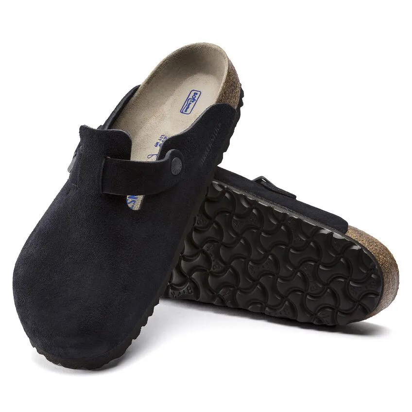 BIRKENSTOCK Women's Boston Soft Footbed Suede Leather (Midnight Blue - Narrow Fit)