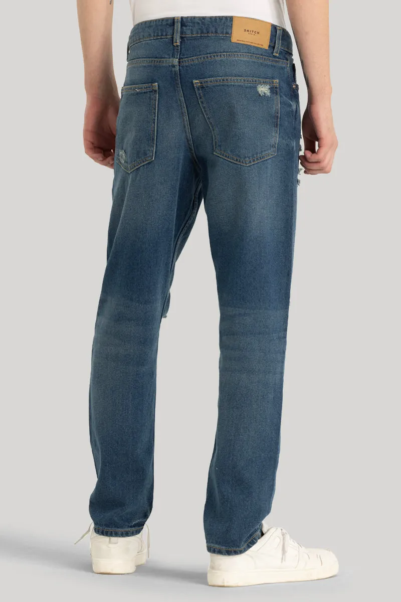 Blue Distressed Relaxed Fit Jeans