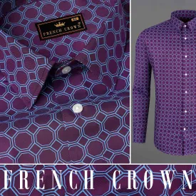 Bossanova Violet with Shakespeare Blue Hexagonal Printed Twill Premium Cotton Shirt