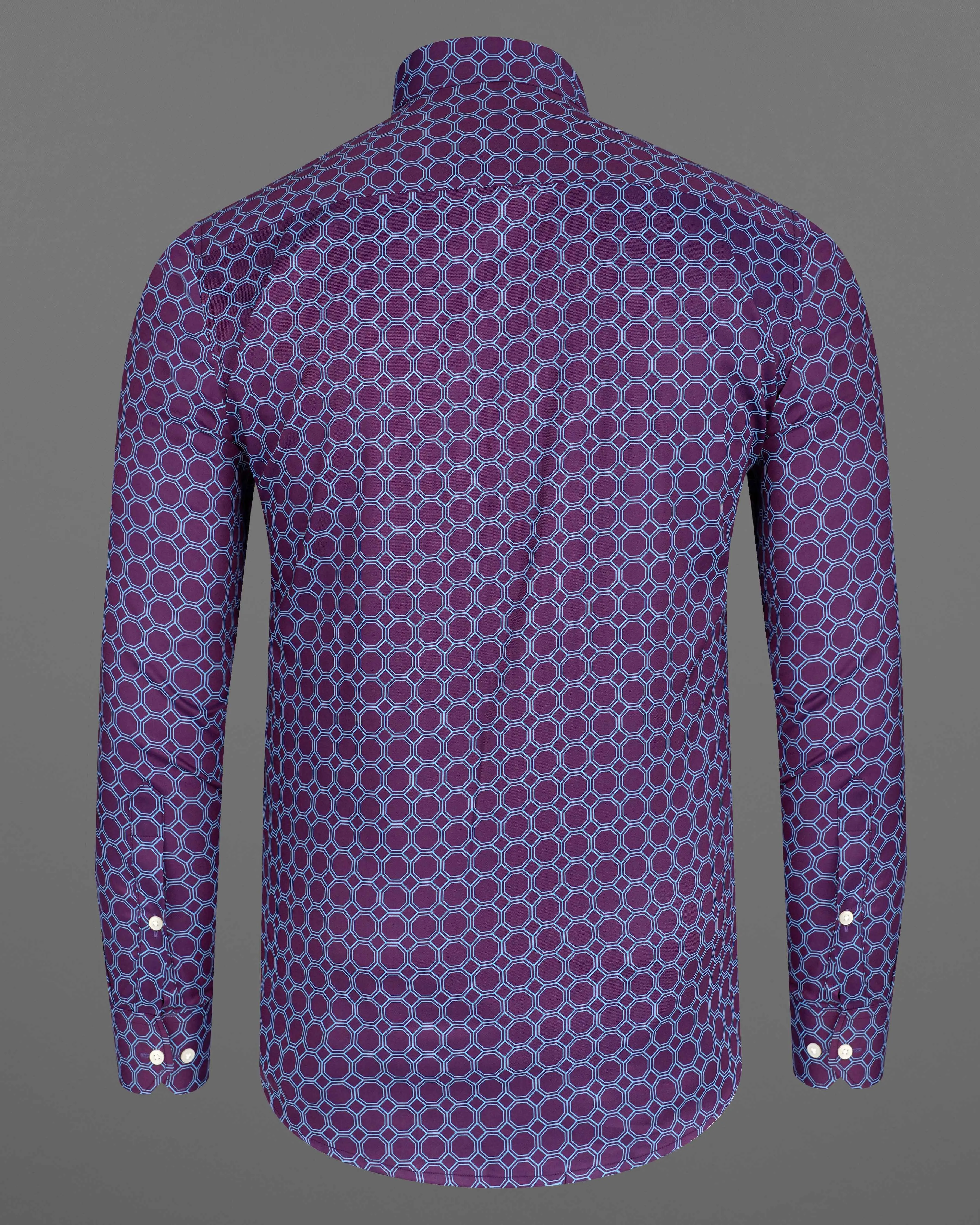 Bossanova Violet with Shakespeare Blue Hexagonal Printed Twill Premium Cotton Shirt