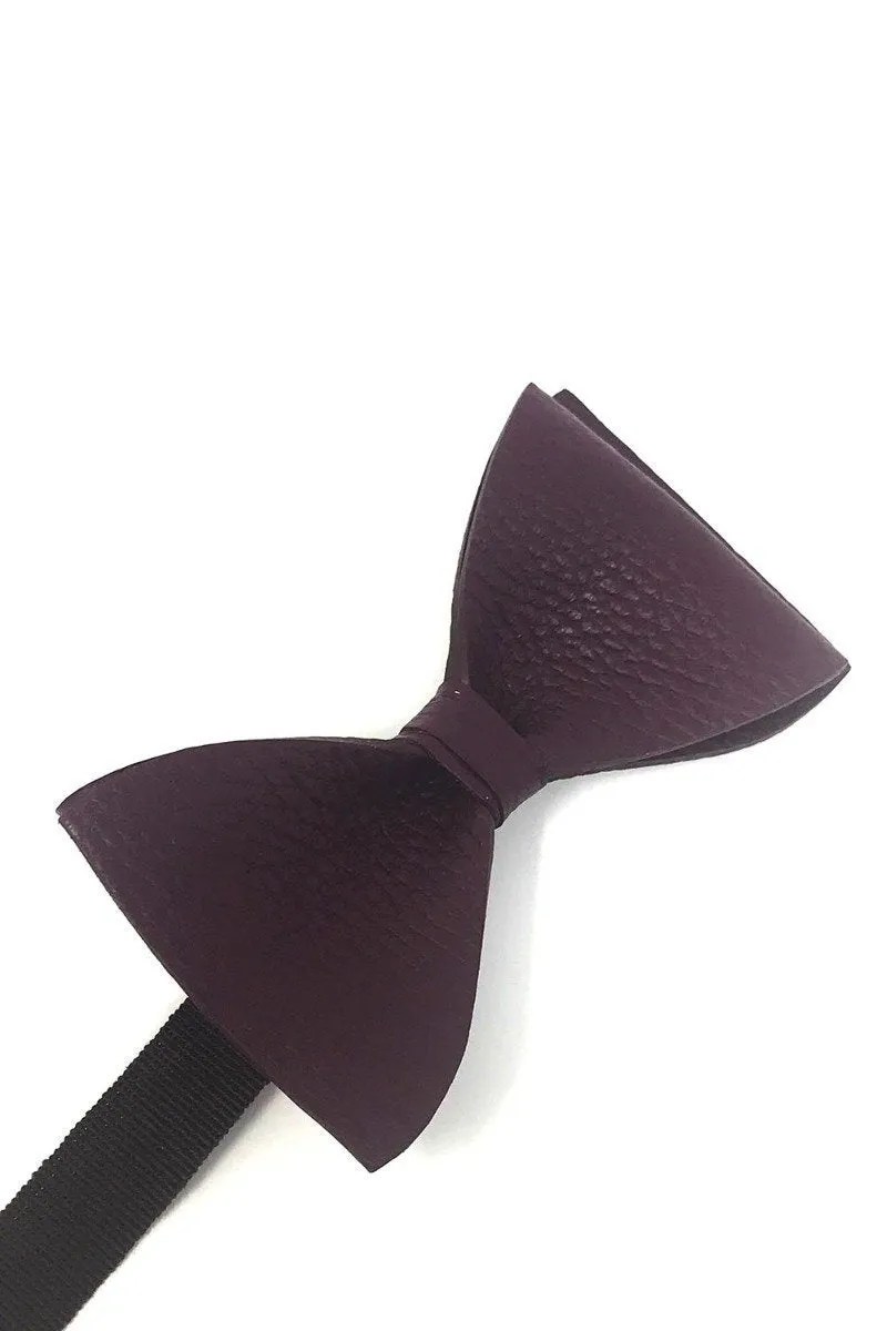 Burgundy Textured Leather Bow Tie