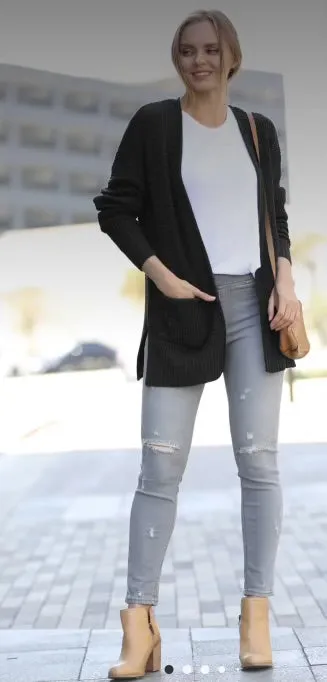 Cardigans- Black Cardigan w/ pockets and side slits