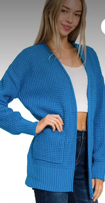 Cardigans- Blue cardigan w/ pockets and side slits