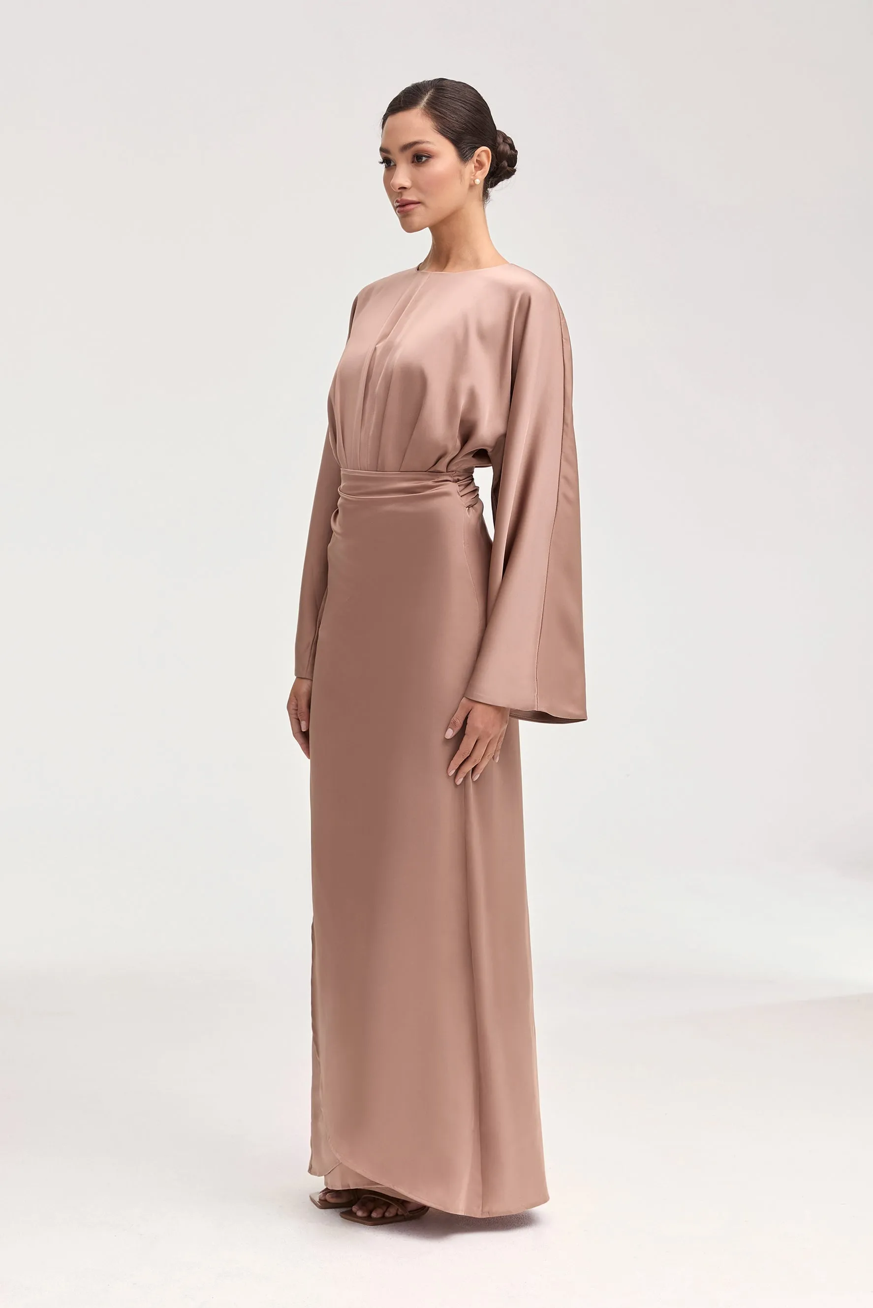 Cedra Satin Wrap Maxi Dress - Caffe