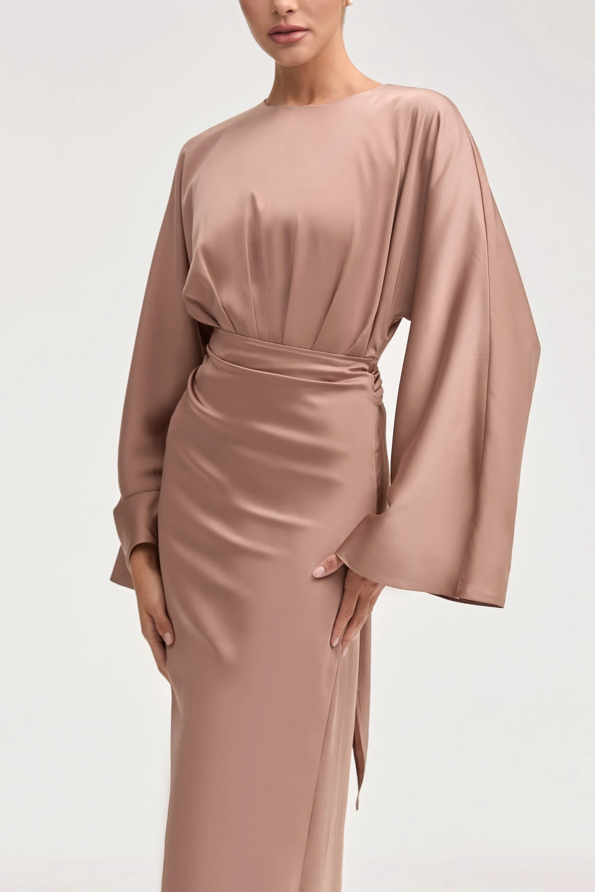 Cedra Satin Wrap Maxi Dress - Caffe