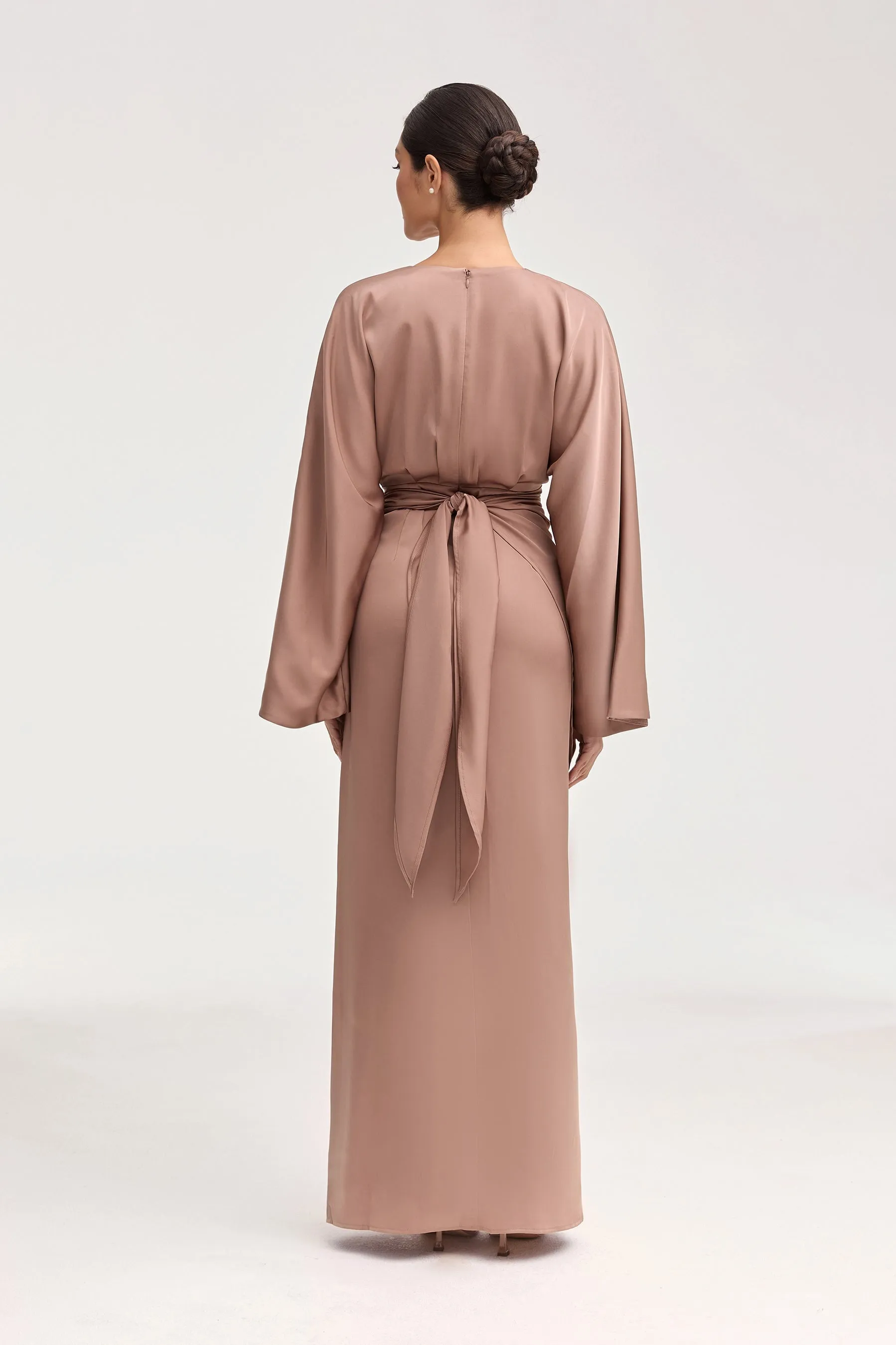 Cedra Satin Wrap Maxi Dress - Caffe