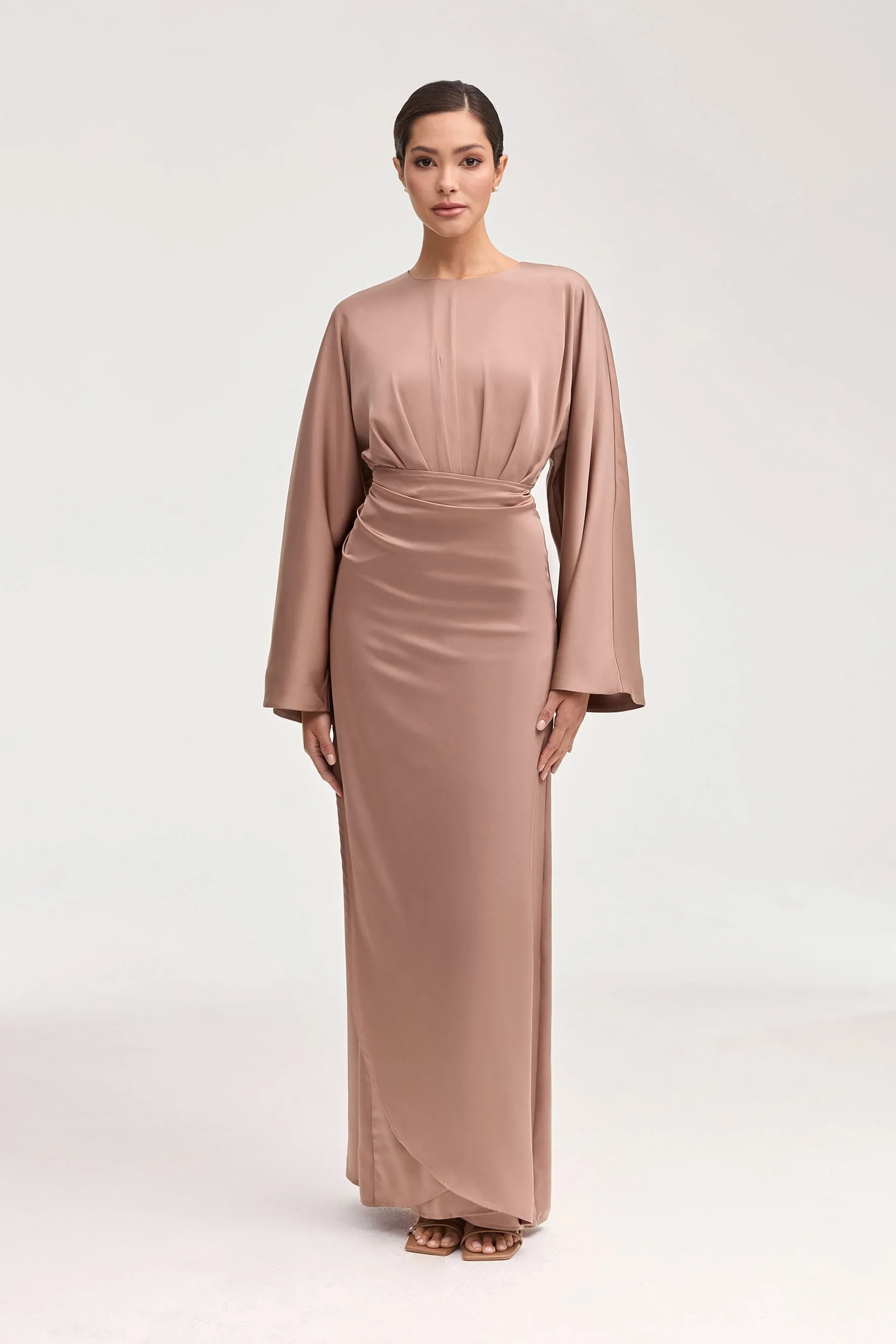 Cedra Satin Wrap Maxi Dress - Caffe