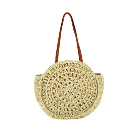 Circular Woven Paper Tote with Faux Leather Handles  (BSB3711)