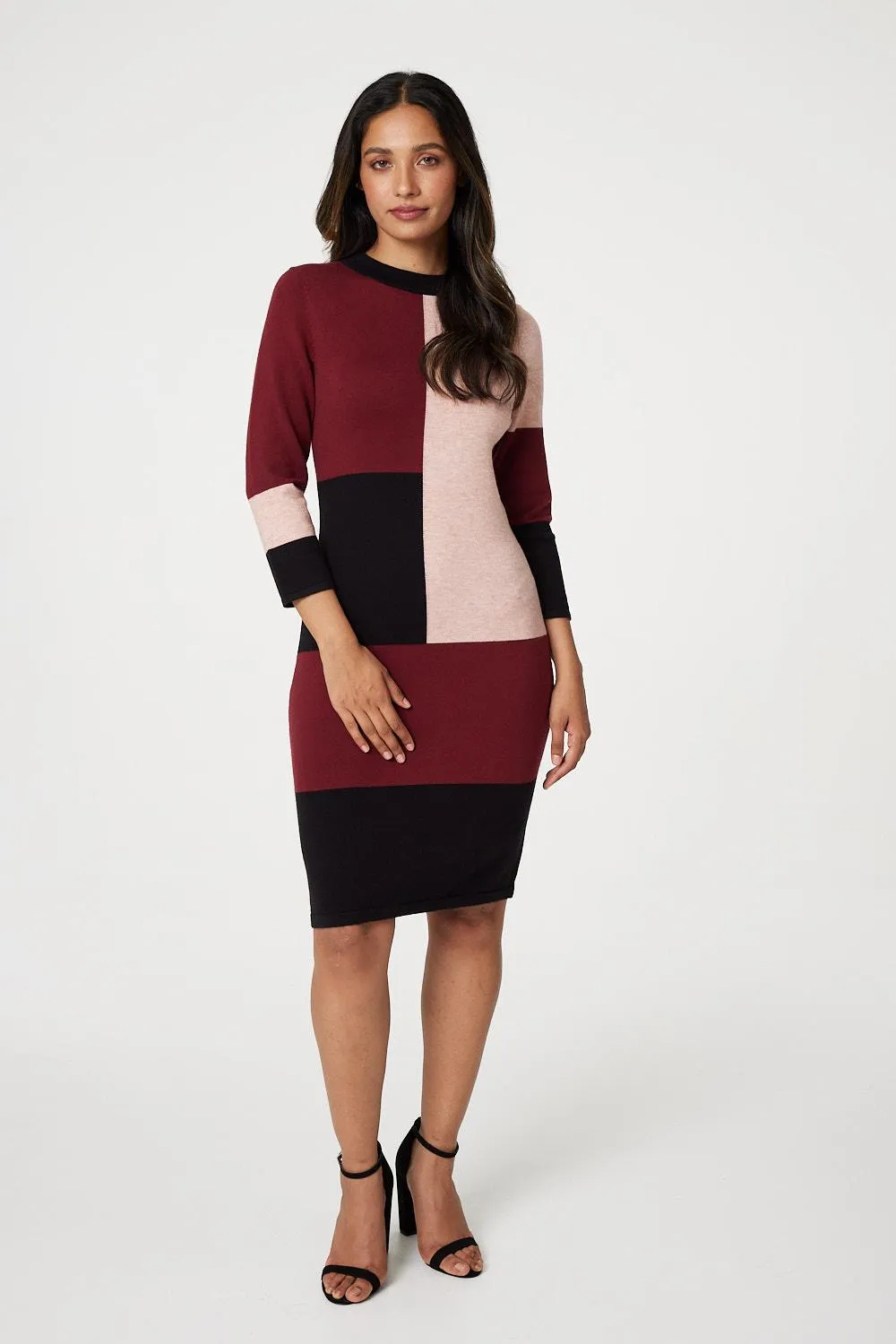 Colour Block Bodycon Knit Dress