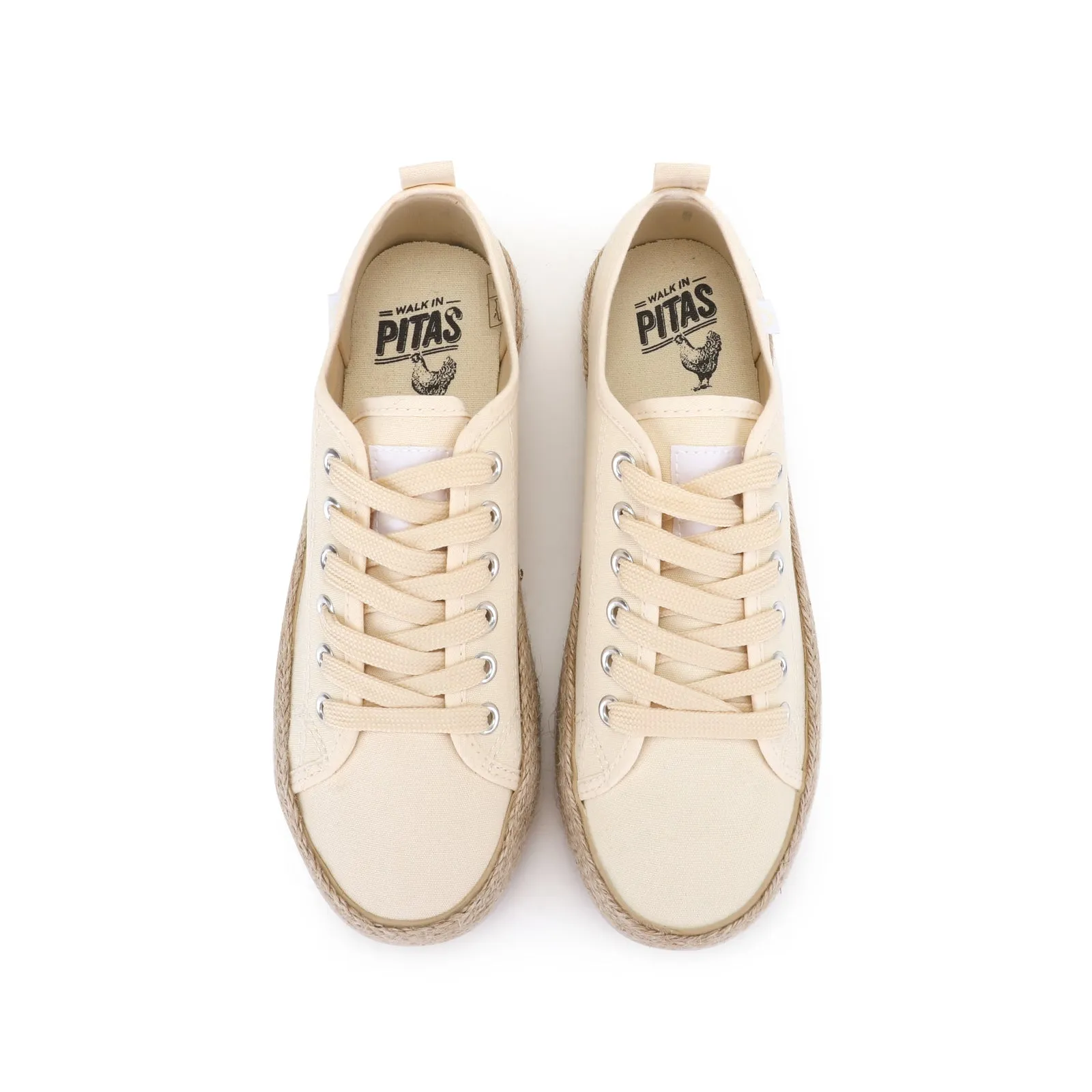 Cream white canvas lace-up espadrille sneakers