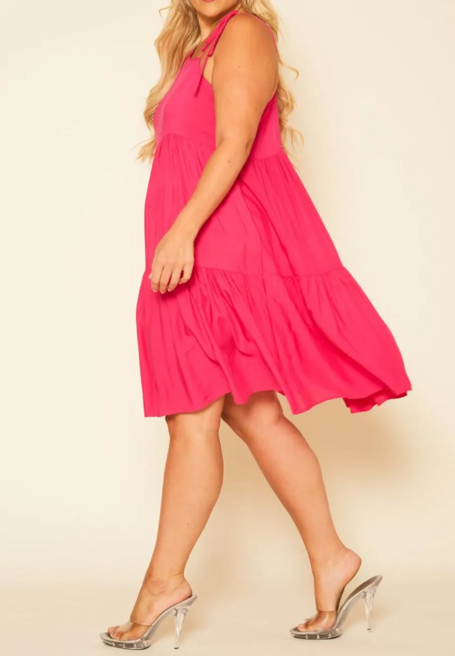 Curvy Plus Size One Sleeve Ruffle Flare Knee Dress