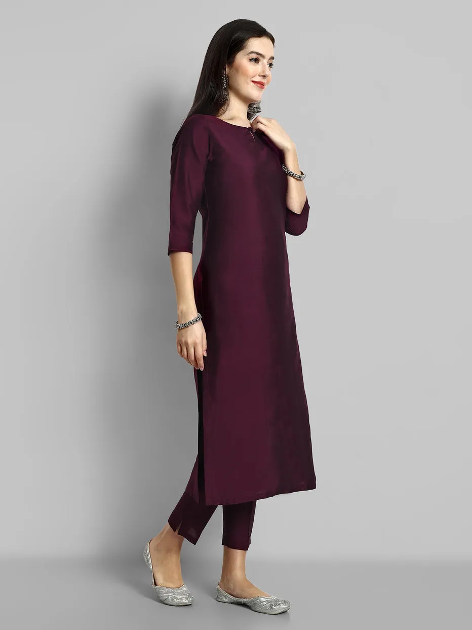 Deep Burgundy Cotton Silk Boat Neck Kurta