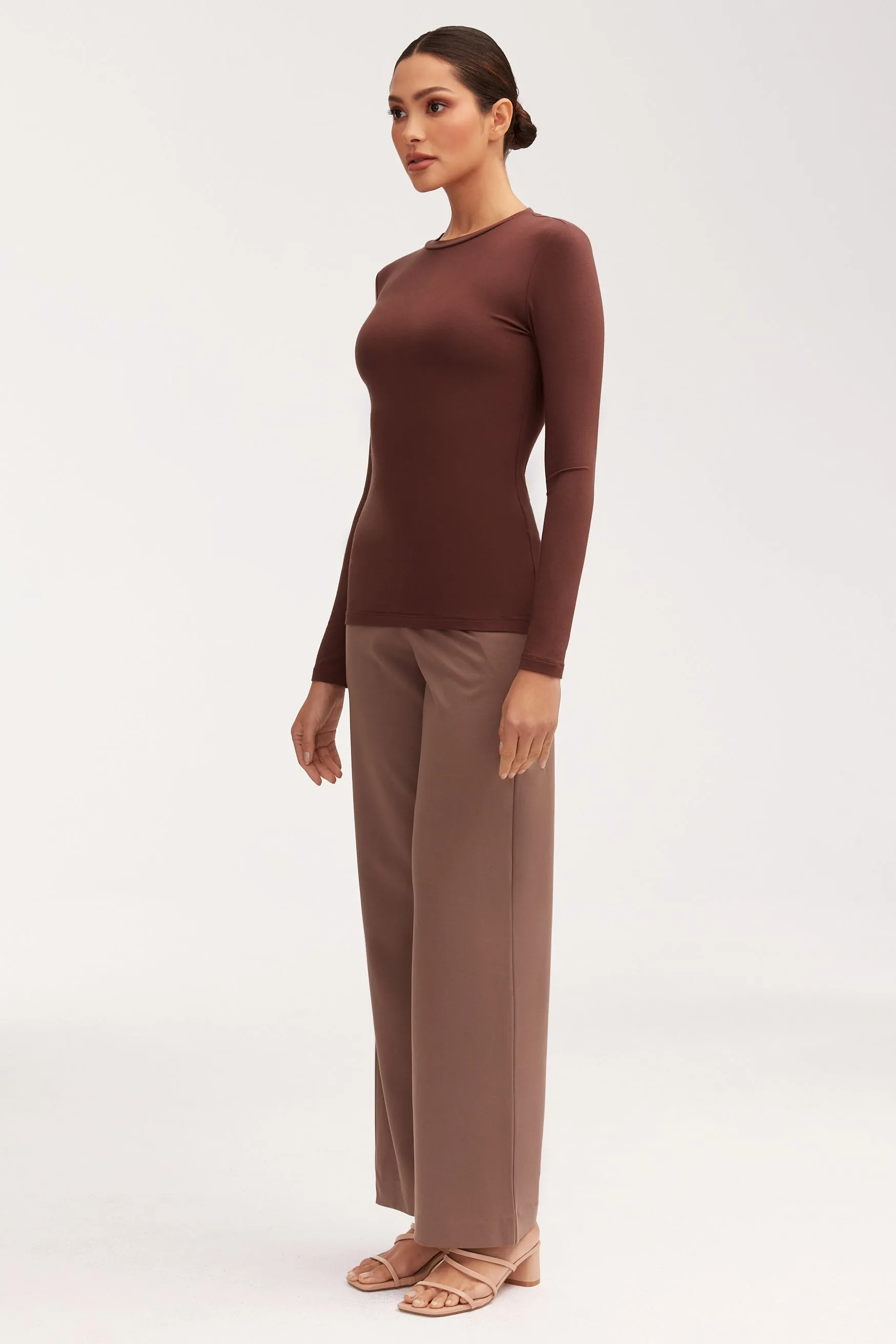 Essential Crew Neck Bamboo Jersey Top - Brown