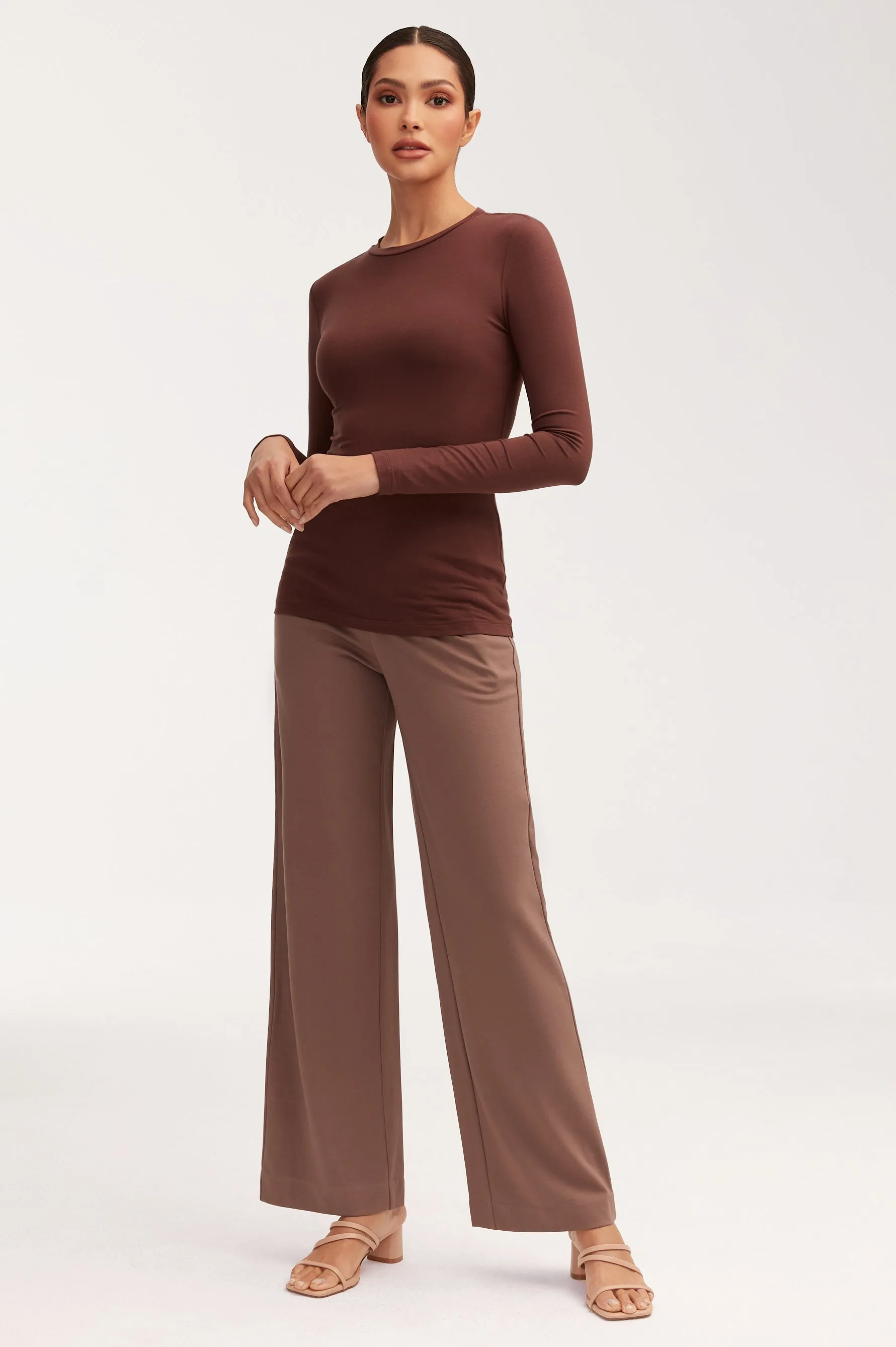 Essential Crew Neck Bamboo Jersey Top - Brown