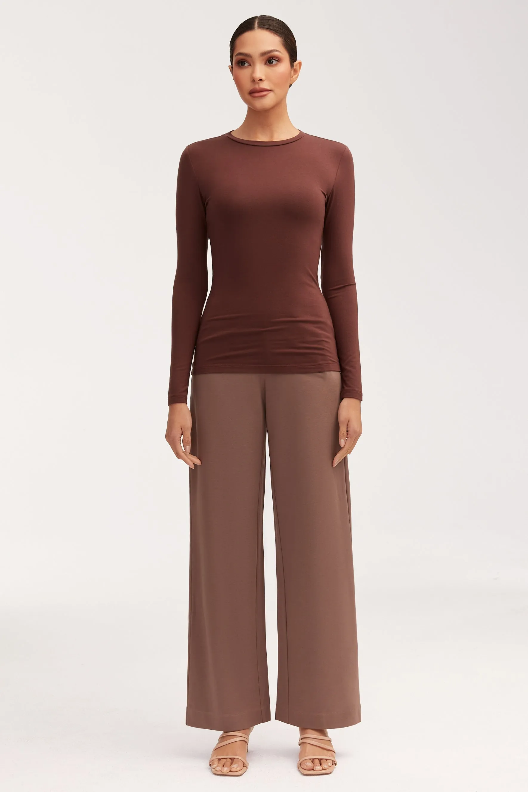 Essential Crew Neck Bamboo Jersey Top - Brown