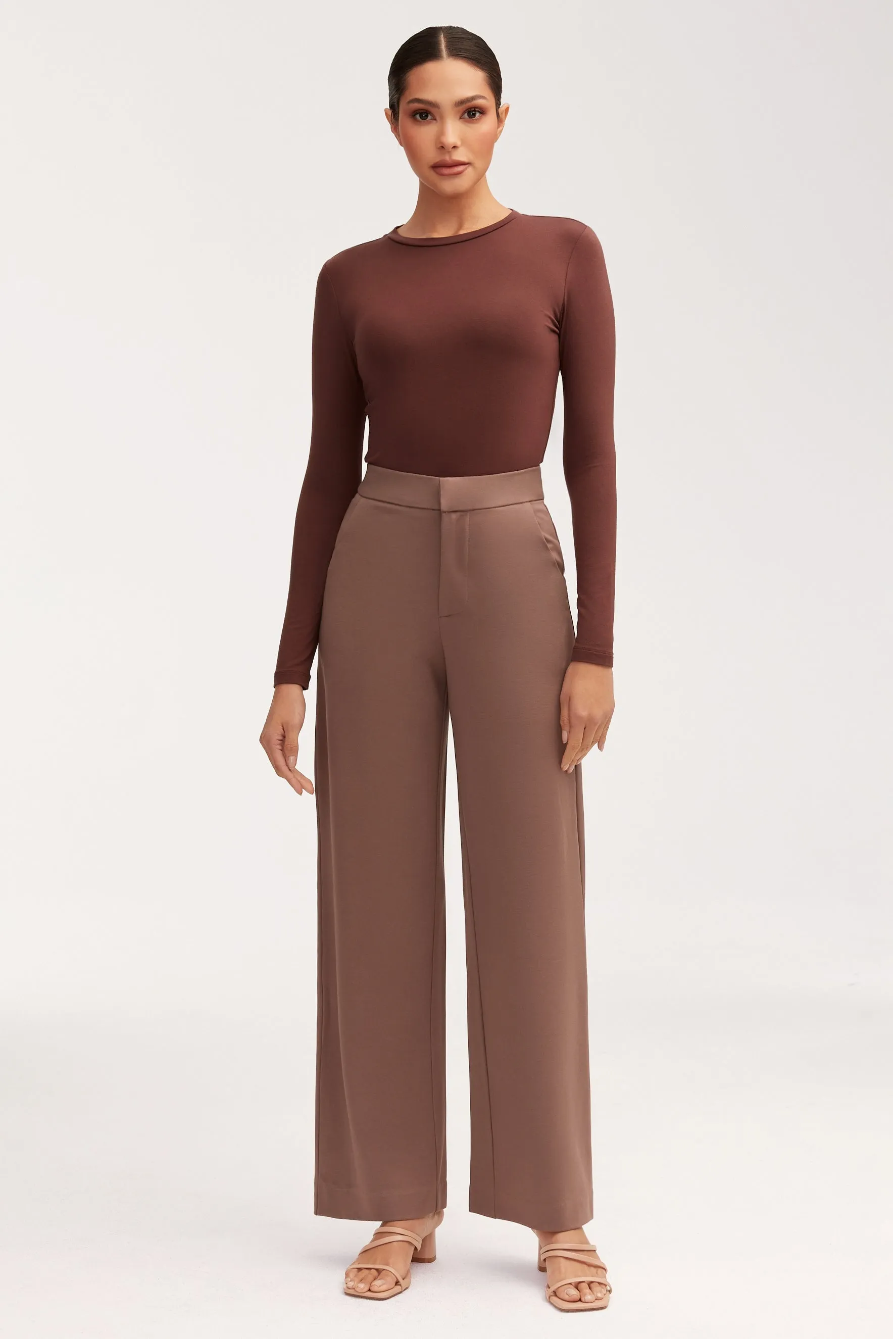 Essential Crew Neck Bamboo Jersey Top - Brown