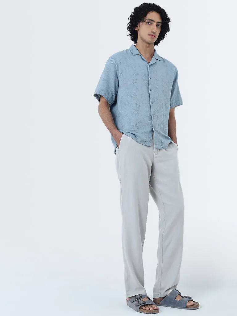 ETA Dusty Blue Textured Relaxed-Fit Cotton Shirt