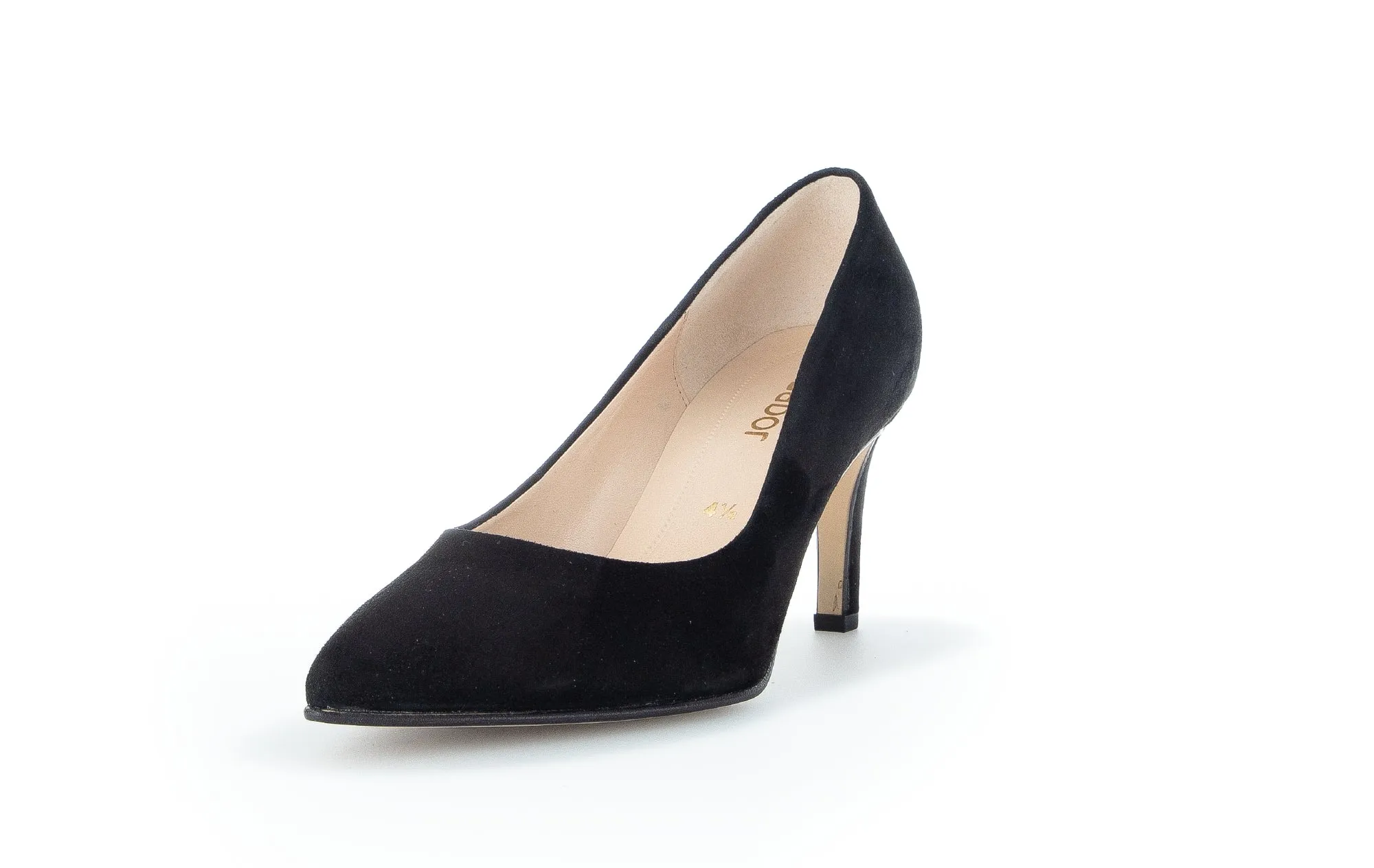 GABOR Black Suede Pointed Toe Court Shoe 38017