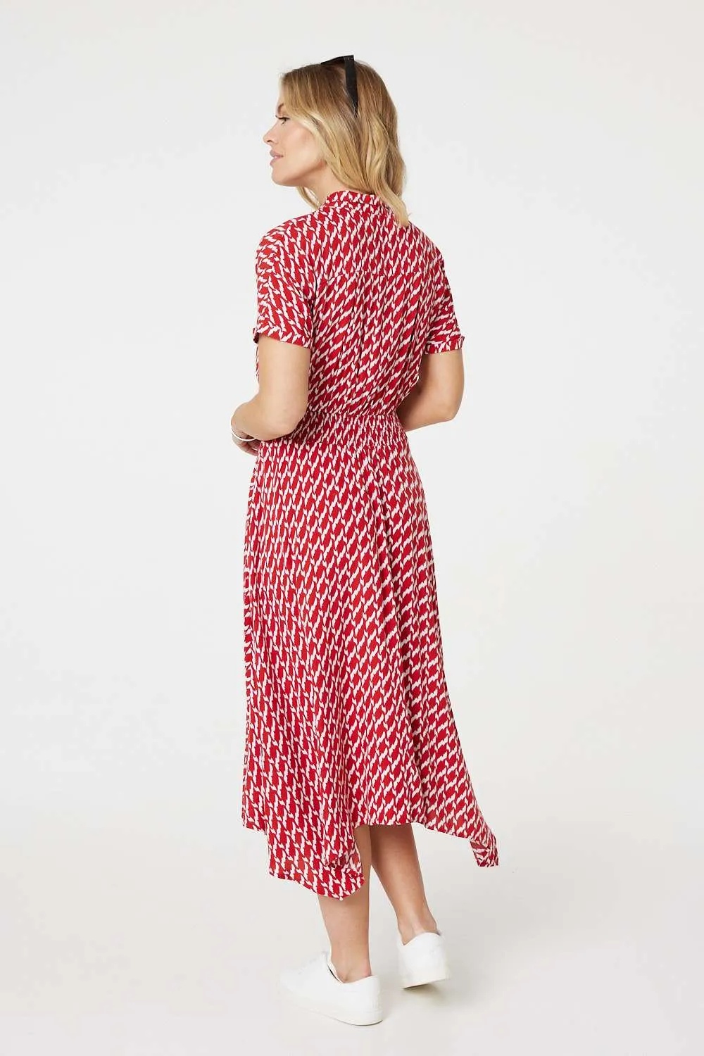 Geo Print Hanky Hem Midi Dress