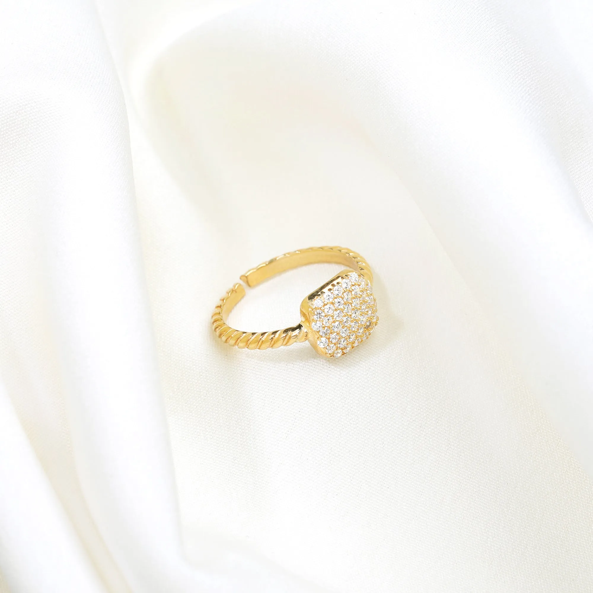 Golden Square Studded Disc Ring