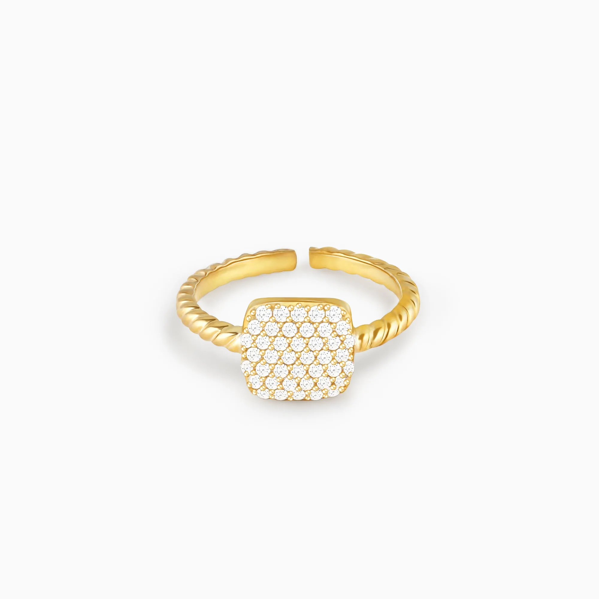 Golden Square Studded Disc Ring