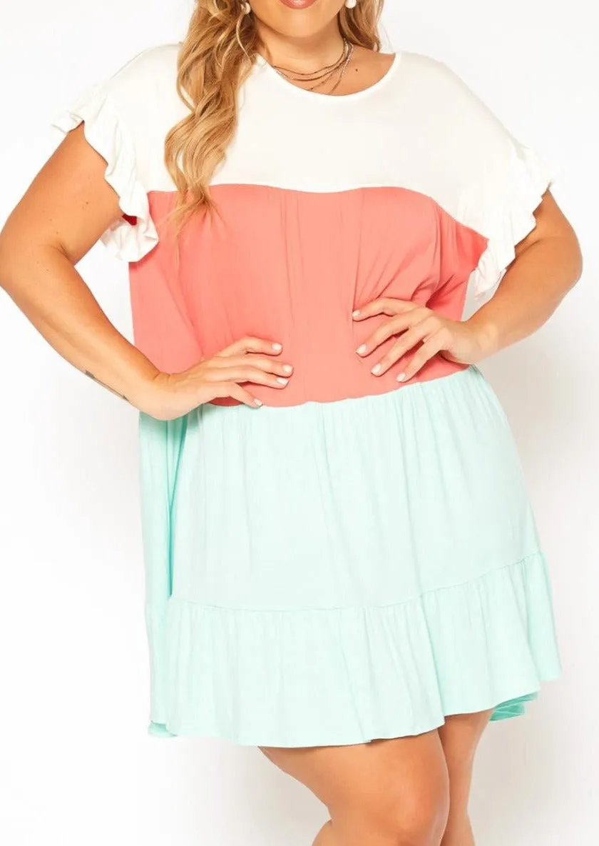 Hi Curvy Plus Size Color Block Mini Dress