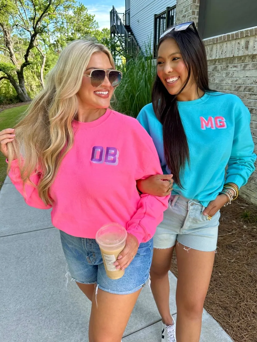 Initialed Shadow Block Neon Crewneck Sweatshirt