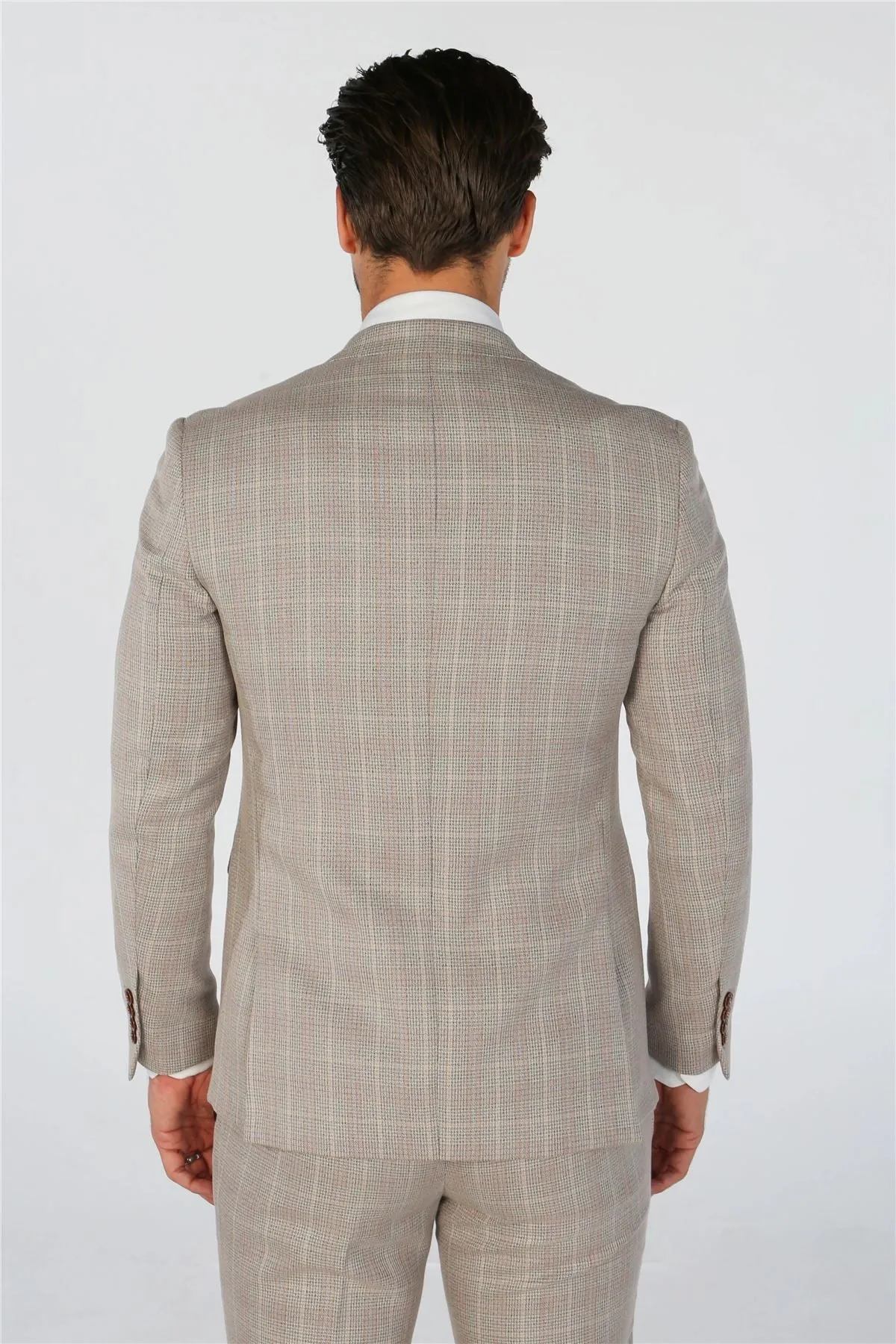 Men's Blazer Beige Checked Tailored Fit Formal Suit Jacket