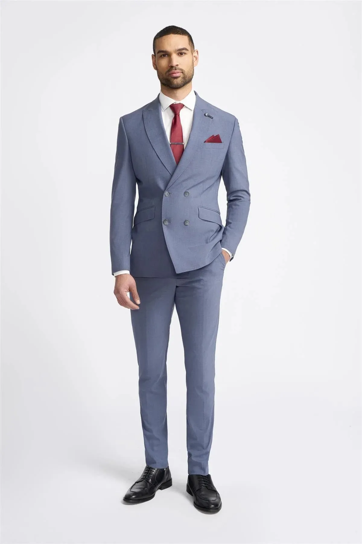 Men's Suit Grey 2 Piece Double Breasted Tailored Fit