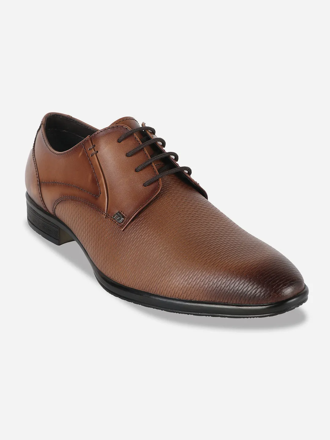 Men's Tan Embossed Pattern  Regular Toe Lace Up Formal  (ID2100)