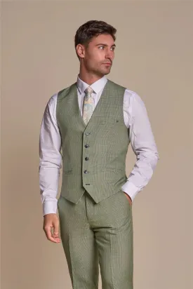 Men's Waistcoat Sage Green Checked Tailored Fit Vest