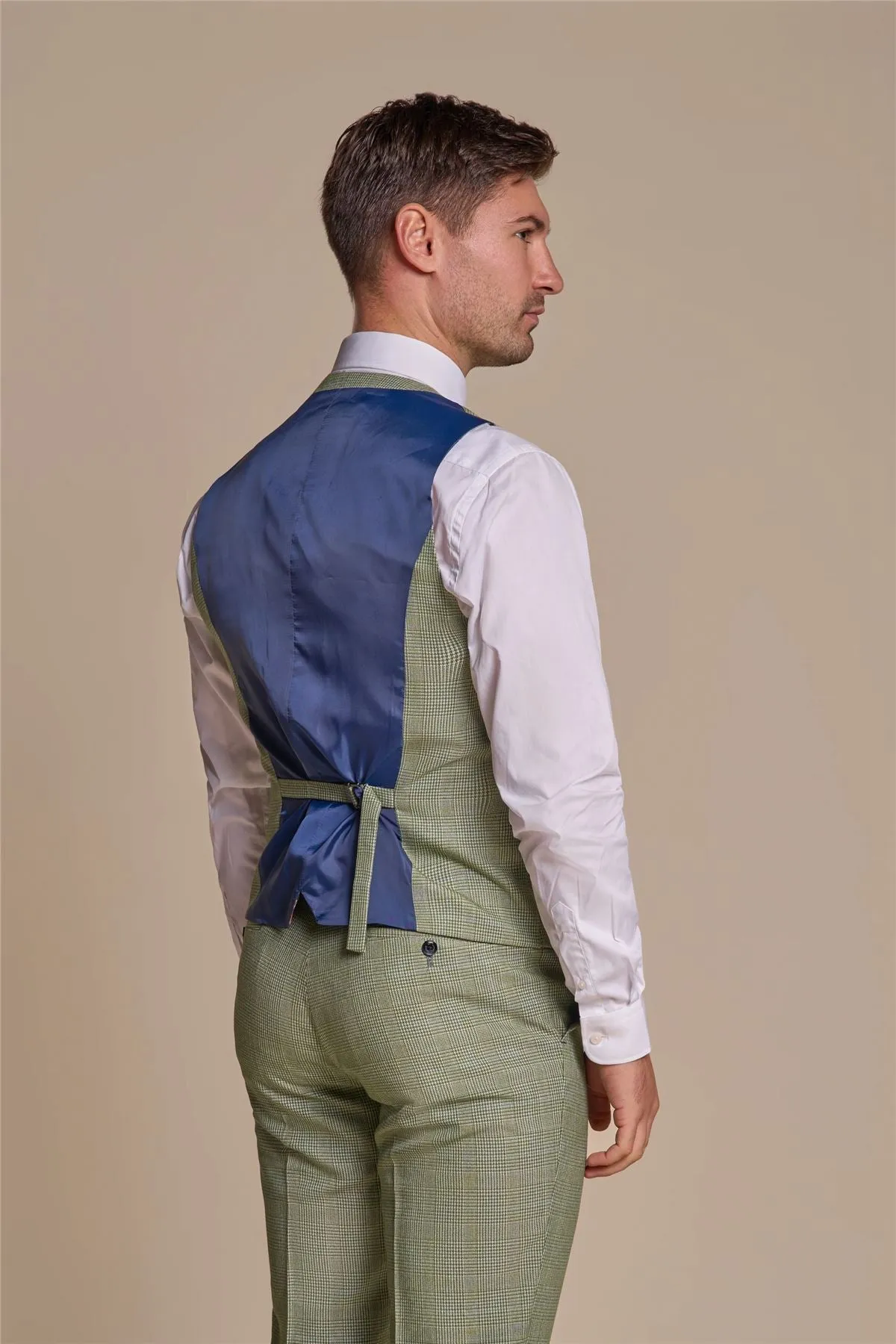 Men's Waistcoat Sage Green Checked Tailored Fit Vest