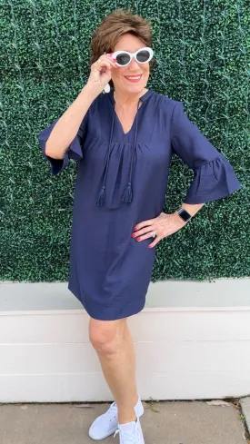 Navy Bell Sleeve Dress