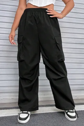 Plus Size Flap Pocket Elastic Waist Cargo Pants