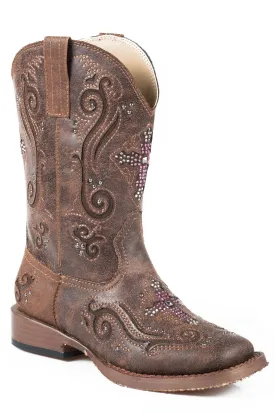 Roper® Kid's Faith Vintage Brown Crystal Cross Cowboy Boots